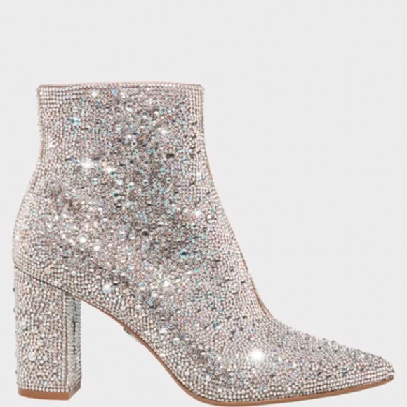 Betsey Johnson Cady Rhinestone boots 7.5 medium, Silver white crystal pave. - Picture 1 of 10